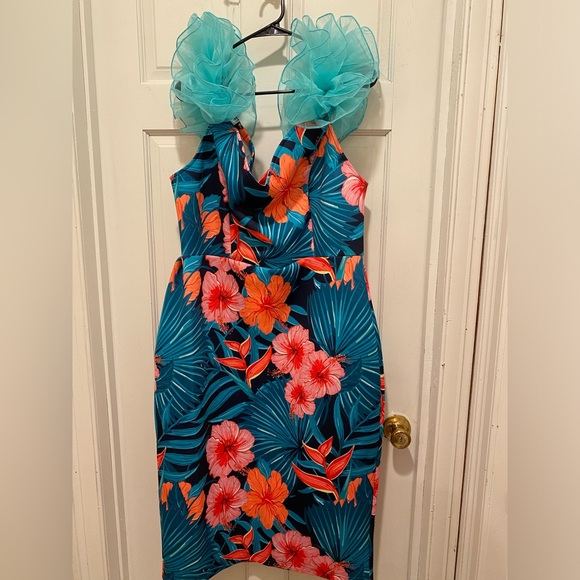 Blue and Orange Halter Sundress for Resort Wear - Picture 1 of 4